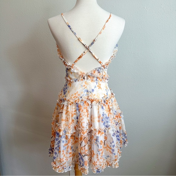 Holly Molly Orange & Blue Floral Cami Strap Mini Dress | Size 4 | Low Back Dress - Picture 6 of 6